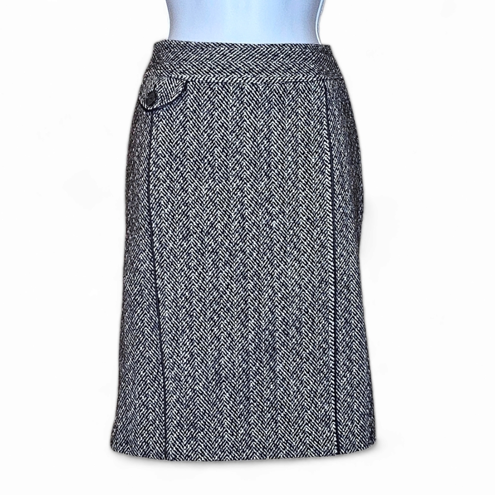 Ann Taylor Monochrome Herringbone Pencil Skirt
